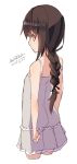  bangs bare_arms bare_shoulders blush braid brown_eyes brown_hair closed_mouth cropped_legs dated dress eyebrows_visible_through_hair grey_dress long_hair looking_at_viewer looking_back maze_(gochama_ze_gohan) original pleated_dress signature simple_background single_braid sketch sleeveless sleeveless_dress solo very_long_hair white_background 
