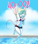  abstract_background anthro barefoot bikini blonde_hair clothed clothing devoid-kiss ear_piercing female fur hair hi_res jewelry mammal mouse open_mouth piercing rodent simple_background solo swimsuit white_fur young 