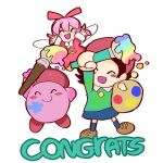  adeleine artist_request black_hair congratulations copy_ability english happy hat highres kirby kirby:_star_allies kirby_(series) kirby_64 multiple_girls paint paintbrush pink_hair rainbow_gradient rainbow_order ribbon ribbon_(kirby) third-party_source 