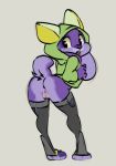  anthro anus black_eyes bottomless clothed clothing female fur garcelle hoodie lagomorph legwear mammal open_mouth purple_fur pussy rabbit reign-2004 solo thigh_highs tongue 