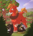  apple big_macintosh_(mlp) digital_media_(artwork) equine fence food friendship_is_magic fruit fur hi_res horse male mammal my_little_pony peeing penis pony thunderlane_(mlp) tree urine watersports 