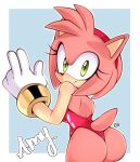  amy_rose anthro butt clothing eyelashes female fur gloves green_eyes hairband hedgehog lingerie looking_at_viewer looking_back mammal misswerehog pink_fur smile solo sonic_(series) standing text 
