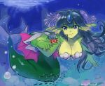  :d alternate_form animalization artist_name blue_eyes blue_hair breasts crab fish giantess giga_mermaid green_skin head_fins large_breasts long_hair mermaid mogamiya_honu monster_girl open_mouth shantae:_half-genie_hero shantae_(character) shantae_(series) shell shell_bikini smile underwater 