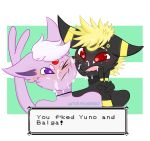  &lt;3 &lt;3_eyes blonde_hair blush bukkake cum cum_on_face cute dark_skin eeveelution espeon girly hair intermundano interspecies invalid_tag male male/male nintendo pink_hair pok&eacute;mon pok&eacute;mon_(species) pok&eacute;philia purple_skin text umbreon video_games 