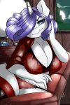  2017 absurd_res anthro big_breasts blue_eyes bra breasts cleavage clothed clothing equine eyebrows eyelashes female friendship_is_magic hair hair_over_eye hi_res horn inside legwear lingerie looking_at_viewer mammal mirror moon my_little_pony night panties plymo portrait pose presenting purple_hair rarity_(mlp) signature sitting smile sofa solo stockings thigh_highs underwear unicorn wide_hips window 