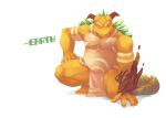  clothing dragon english_text horn loincloth lowergold markings musclegut simple_background text white_background 