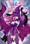  1girl blazblue breasts cleavage hair_over_one_eye konoe_a_mercury pink_hair thighhighs witch_hat 