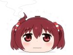  bangs blush closed_mouth commentary_request ebina_nana eyebrows_visible_through_hair flying_sweatdrops hair_between_eyes hair_ornament head himouto!_umaru-chan objectification red_eyes red_hair shirosato solo steam teapot twintails wavy_mouth white_background 