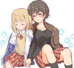  asagao_to_kase-san blonde_hair blush brown_hair couple eyes_closed kase-san kase_(kase-san) simple_background yamada_(kase-san) yuri 