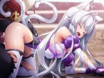  1girl animal_ears animal_tail cat_ears cat_girl cat_tail cum cum_in_pussy doggystyle forced inoino kouyoku_senki_exs_tia long_hair lusterise monster open_mouth penetration sex tail thighhighs torn_clothes transformation two_tails underwear white_hair yellow-eyes 