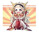  armor chibi commentary_request cosplay feathers female_my_unit_(fire_emblem_if) fire_emblem fire_emblem_heroes fire_emblem_if hairband highres long_coat long_hair my_unit_(fire_emblem_if) nakabayashi_zun open_mouth outstretched_arms pants red_armor red_eyes ryouma_(fire_emblem_if) ryouma_(fire_emblem_if)_(cosplay) solo spread_arms white_hair white_pants 
