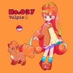  character_name gen_1_pokemon long_hair looking_at_viewer mameeekueya moemon open_mouth orange_background personification poke_ball pokemon pokemon_(creature) sailor_collar simple_background tail very_long_hair vulpix 