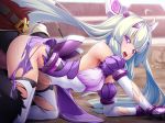  1girl doggystyle forced frills hair_bow inoino kouyoku_senki_exs_tia lusterise monster open_mouth penetration pony purple_eyes sex thighhighs torn_clothes underwear white_hair 