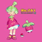  bloomers blush blush_stickers bounsweet character_name child dress english flat_chest full_body gen_7_pokemon green_hair hair_tie happy long_sleeves looking_down mameeekueya moemon number open_mouth personification pink_background poke_ball poke_ball_(generic) poke_ball_theme pokemon pokemon_(creature) pokemon_number purple_dress purple_footwear shiny shiny_hair shoes short_dress short_hair simple_background smile socks standing teeth tied_hair topknot underwear white_bloomers white_legwear yellow_eyes 