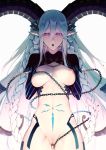  1girl braid breasts chain commentary_request fate/grand_order fate_(series) highres horns long_hair looking_at_viewer navel nipples open_mouth pointy_ears pussy reroi solo tattoo thick_eyebrows tiamat_(fate/grand_order) white_background 