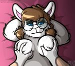  ambiguous_gender bedroom_eyes big_breasts blue_eyes breast_grab breast_squeeze breasts brown_hair eyewear female female/ambiguous fur glasses hair half-closed_eyes hand_on_breast nichole_(nitefang) nitefang nude seductive smile white_fur wuffles 