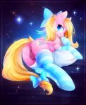  2018 absurd_res anatomically_correct anatomically_correct_pussy animal_genitalia animal_pussy anus blonde_hair blue_background blue_eyes butt chest_tuft clitoral_winking clitoris clothing cute cutie_mark equine equine_pussy eyebrows eyelashes fan_character feathered_wings feathers female feral fur hair hair_bow hair_ribbon hi_res hooves koveliana legwear long_hair looking_at_viewer looking_back lying mammal mostly_nude my_little_pony pegasus pillow pink_feathers presenting presenting_hindquarters presenting_pussy puffy_anus pussy pussy_juice pussy_juice_string rear_view ribbons simple_background smile socks solo sparkles striped_legwear striped_socks stripes tail_bow tail_ribbon thigh_highs tuft wings 