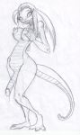  2008 breasts dickgirl intersex lobozamora looking_at_viewer monochrome penis reptile scalie snake solo traditional_media_(artwork) 