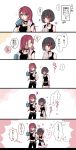  ... 2girls ? arm_grab bang_dream! bangs belt black_choker black_hair black_pants black_shirt black_shorts blush bob_cut chino_machiko choker comic cup drinking drinking_straw earrings embarrassed green_eyes hand_on_hip heart holding holding_cup holding_towel jewelry long_hair looking_at_another midriff mitake_ran multicolored_hair multiple_girls notice_lines pants purple_eyes red_hair shirt short_hair short_shorts shorts sparkle spoken_ellipsis streaked_hair studded_belt towel towel_around_neck translation_request trembling udagawa_tomoe wristband 