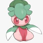  1girl black_eyes female fomantis full_body gen_7_pokemon grey_background highres looking_at_viewer no_humans no_mouth pokemon pokemon_(creature) pussy red_sclera simple_background solo spread_legs uncensored youjomodoki 