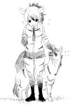  2015 aardwolf aardwolf_(kemono_friends) ambiguous_gender animal_humanoid biped black_and_white blush breasts clothed clothing cutoffs denim_shorts digital_drawing_(artwork) digital_media_(artwork) dress_shirt duo female feral fluffy fluffy_tail flying_sweatdrops front_view full-length_portrait fur grass hair hatching_(technique) humanoid hyena hyena_humanoid japanese kemono_friends kurageto larger_female leggings legwear looking_at_another low_res mammal monochrome necktie petting portrait quadruped raised_leg shadow shirt short_hair shorts simple_background size_difference small_breasts smaller_ambiguous smile snout standing striped_fur stripes sweat sweatdrop white_background 