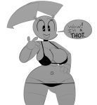  big_breasts big_ears big_eyes bikini black_clothing black_eyes breasts clothing dialogue english_text exotic_navel female front_view greyscale jenny_wakeman monochrome my_life_as_a_teenage_robot nickelodeon noseless not_furry open_mouth open_smile portrait simple_background smile solo somescrub speech_bubble swimsuit text thigh_gap three-quarter_portrait white_background wide_hips 