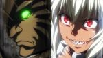  cleavage dark_skin fur grey_hair killing_bites ratel_ears red_eyes short_hair teeth uzaki_hitomi 