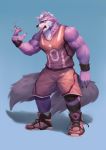  2018 anthro biceps canine clothed clothing digital_media_(artwork) fur hi_res male mammal muscular muscular_male solo wball wolf 