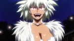  cleavage dark_skin fur grey_hair killing_bites ratel_ears red_eyes short_hair teeth uzaki_hitomi 