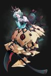  1girl breasts cleavage crown final_fantasy nail_polish red_eyes scythe short_hair smile solo undead_princess world_of_final_fantasy zombie 
