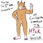  animal_genitalia balls competition cum_eating cyndiquill200 fur hamster male mammal mick_(character) mohawk nude one_eye_closed orange_fur peace_sign_(disambiguation) rodent sheath slightly_chubby solo wink young_adult 