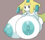  2018 areola big_breasts black_eyes blue_nipples breasts female huge_breasts humanoid hyper hyper_breasts jirachi legendary_pok&eacute;mon licking licking_lips nintendo nipples not_furry petronoise pok&eacute;mon pok&eacute;mon_(species) simple_background solo tongue tongue_out video_games white_skin wide_hips 