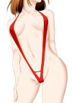  breasts brown_hair collarbone groin head_out_of_frame highres long_hair medium_breasts navel niwatazumi original sketch slingshot_swimsuit solo stomach swimsuit 
