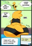  absurd_res alphys anthro big_butt breasts butt chat_box clothed clothing comic computer dialogue english_text eyewear female freckles fully_clothed glasses hi_res huge_butt laptop midriff motion_lines non-mammal_breasts reptile round_glasses scales scalie shirt short_tail shorts sitting slightly_chubby solo somescrub speech_bubble text undertale video_games wide_hips yellow_scales 