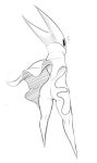  2018 anthro arthropod barely_visible_genitalia black_and_white butt cape clothing female hollow_knight horn hornet_(hollow_knight) insect monochrome nude pussy rear_view simple_background solo standing subtle_pussy w4g4 white_background 