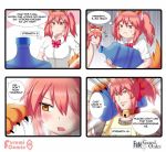  4koma alternate_costume animal_ears apron bell bell_collar black_ribbon blush braid breasts cat_hair_ornament cat_paws collar collarbone comic english enmaided fate/grand_order fate_(series) fox_ears fox_tail frills gloves hair_ornament hair_ribbon hairband highres jingle_bell keita_naruzawa large_breasts long_hair maid maid_apron maid_headdress man_face multiple_girls paw_gloves paws pink_hair ponytail red_ribbon ribbon school_uniform shirt short_sleeves speech_bubble tail tamamo_(fate)_(all) tamamo_cat_(fate) tamamo_jk_(fate) twintails uniform waist_apron wavy_mouth yellow_eyes 