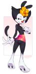  animaniacs anthro black_fur breasts clothed clothing dot_warner female flat_chested flower fur gloves inkblot looking_at_viewer mammal plant pose presenting red_nose seductive simple_background skirt slugbox smile topless underwear upskirt warner_brothers 