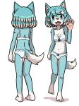  2018 animal_crossing anthro blue_fur blue_hair bra camel_toe canine chest_tuft clothed clothing cub female fur hair hairclip mammal multicolored_fur nintendo open_mouth panties sharp_teeth simple_background skye_(animal_crossing) smile solo star★man teeth tuft two_tone_fur underwear video_games waving white_background white_fur wolf young 