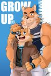  2018 anthro biceps big_muscles blue_eyes canine chest_tuft clothing digital_media_(artwork) dog fur greydaboy hi_res male mammal muscular muscular_male otake pecs takemoto tan_fur tuft 