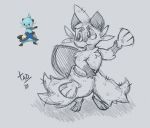  2018 ambiguous_gender anthro clothed clothing determined dewott digital_media_(artwork) hi_res mammal monochrome mustelid nintendo otter partially_clothed pinup pok&eacute;mon pok&eacute;mon_(species) pose shaded sketchy solo standing tad toony video_games 