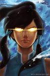  avatar_(series) avatar_state closed_mouth commentary english_commentary face glowing glowing_eyes hair_tubes highres korra long_hair looking_at_viewer qinni serious solo the_legend_of_korra tied_hair water 