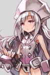  bow chastity_belt expressionless grey_background hankuri hat iron_maiden_jeanne lock long_hair pink_eyes shaman_king sleeveless white_hair 