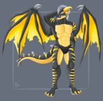  2018 anthro big_(disambiguation) blue_eyes claws clothed clothing coppertheshark18 digital_media_(artwork) dragon fur hair horn invalid_color invalid_tag male muscular simple_background smile smirk solo teeth underwear wings 