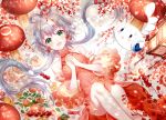  :d candy china_dress chinese_clothes chinese_new_year collarbone cookie creature detached_sleeves dress dumpling floating_hair food from_above fruit green_eyes hair_between_eyes hair_rings hands_clasped highres lantern long_hair looking_at_viewer luo_tianyi lying mushroom on_back open_mouth own_hands_together paper_lantern red_dress shiny shiny_hair short_hair_with_long_locks silver_hair sleeveless sleeveless_dress smile tanghulu tian_dian very_long_hair vocaloid vocanese yaduo 