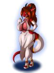  2018 4_toes anthro armwear big_breasts breasts cleavage clothed clothing digital_media_(artwork) dragon female footwear green_eyes hair hi_res high_heels horn huge_breasts legwear long_hair looking_at_viewer pointy_ears scalie shoes solo suirano suirano_(character) toes wide_hips 
