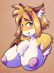  anthro areola big_breasts blush breasts canine chest_tuft erect_nipples fox foxy-rena fur hairclip huge_breasts looking_at_viewer mammal nipples nude orange_fur radvengence red_eyes smile tuft 