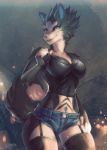  abstract_background anthro breasts canine clothed clothing female garter kardie looking_at_viewer makeup mammal mascara navel solo standing thigh_gap wide_hips 