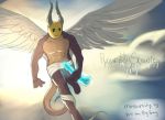  :3 angel clothed clothing dildo dragon english_text horn hybrid male muscular muscular_male ophiseus sex_toy text topless wings 