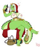  &lt;3 alligator anthro big_breasts blush breasts clothed clothing crocodile crocodilian dakari_rehema egyptian female lizard nipple_bulge pollo-chan reptile scalie sitting smile solo soulblader thick_thighs voluptuous 