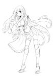  breasts gloves greyscale japanese_clothes kara_(color) katanagatari long_hair monochrome sandals solo thighhighs togame very_long_hair 